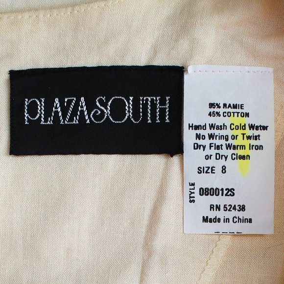 Vintage 80s Dress Ramie Cotton Lace Cutwork Embroidery Peplum Beige Midi 8 - Picture 9 of 15